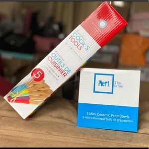 Ceramic Bowl Trio & Wooden Spoon Set